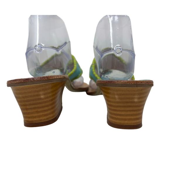 Jack Rogers Blue and Green Heeled Whip Stitch Leather Sandals 9 - Picture 5 of 9